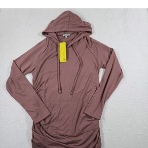 NWT Ginkana Maternity Hoodie Soft Knit Ruched Top Mauve Size L Viscose Soft
